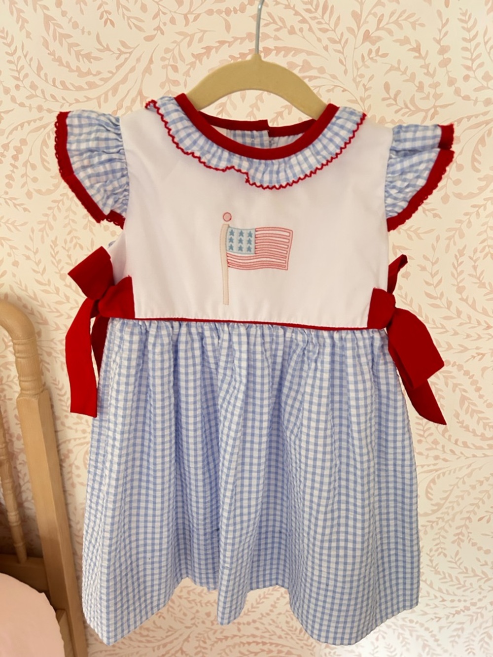 Toddler Girls' Red & Light Blue Gingham Flag Dress